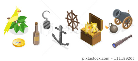 3D Isometric Flat  Set of Pirate Equipment 111189205
