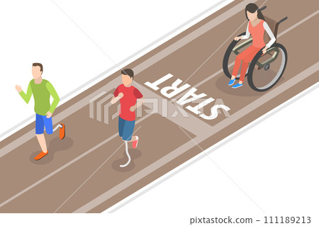 3D Isometric Flat  Conceptual Illustration of Disabled Athletes 111189213