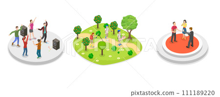 3D Isometric Flat Conceptual Illustration of Extracurricular Activities 3D Isometric Flat Conceptual Illustration of Extracurricular Activities 111189220