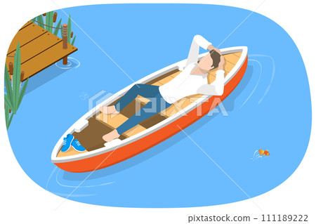 3D Isometric Flat  Conceptual Illustration of Relaxing Lying On Boat 111189222