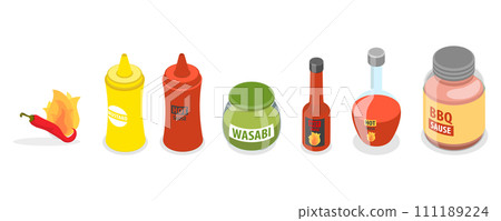 3D Isometric Flat  Set of Hot Sauces 111189224