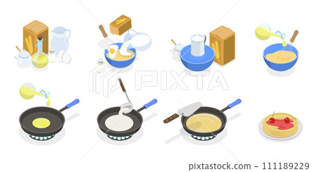 3D Isometric Flat Conceptual Illustration of Pancake Recipe 3D Isometric Flat Conceptual Illustration of Pancake Recipe 111189229