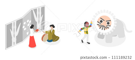 3D Isometric Flat  Conceptual Illustration of Korean Culture 111189232