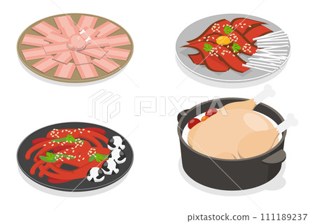 3D Isometric Flat Set of Korean Food 3D Isometric Flat Set of Korean Food 111189237