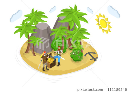 3D Isometric Flat Conceptual Illustration of Pirate Treasure Island 3D Isometric Flat Conceptual Illustration of Pirate Treasure Island 111189246