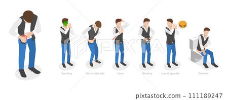 3D Isometric Flat Conceptual Illustration of Appendicitis Symptoms 3D Isometric Flat Conceptual Illustration of Appendicitis Symptoms 111189247