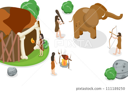 3D Isometric Flat Conceptual Illustration of Stone Age 3D Isometric Flat Conceptual Illustration of Stone Age 111189250