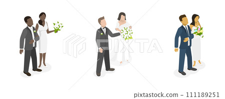 3D Isometric Flat Set of Newlyweds 3D Isometric Flat Set of Newlyweds 111189251