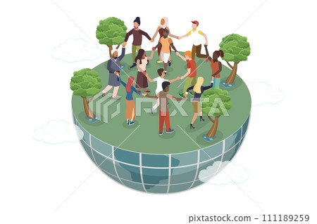 3D Isometric Flat  Conceptual Illustration of International Community 111189259