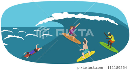 3D Isometric Flat Conceptual Illustration of Surfing 3D Isometric Flat Conceptual Illustration of Surfing 111189264