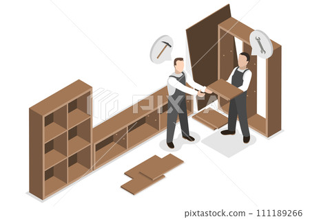 3D Isometric Flat Conceptual Illustration of Furniture Assembly 3D Isometric Flat Conceptual Illustration of Furniture Assembly 111189266
