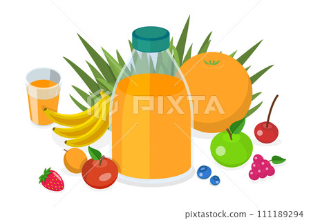 3D Isometric Flat Conceptual Illustration of Fruit Juice 3D Isometric Flat Conceptual Illustration of Fruit Juice 111189294