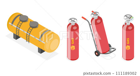 3D Isometric Flat Set of Fuel Metal Reservoirs 3D Isometric Flat Set of Fuel Metal Reservoirs 111189302