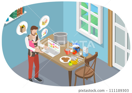 3D Isometric Flat Conceptual Illustration of Multitask Father 3D Isometric Flat Conceptual Illustration of Multitask Father 111189303