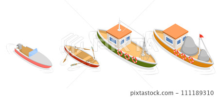 3D Isometric Flat  Set of Boats 111189310
