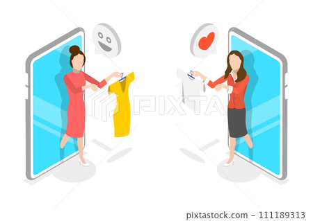 3D Isometric Flat Conceptual Illustration of Online Swap 3D Isometric Flat Conceptual Illustration of Online Swap 111189313