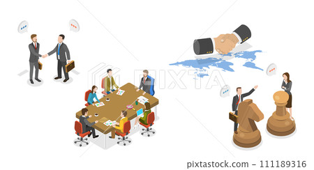 3D Isometric Flat  Conceptual Illustration of Negotiation 111189316