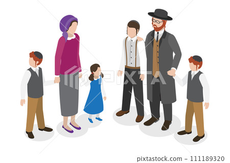 3D Isometric Flat  Set of Jewish Family 111189320