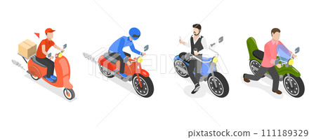 3D Isometric Flat Set of Motorcycles 3D Isometric Flat Set of Motorcycles 111189329