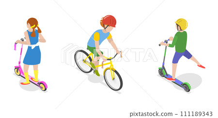 3D Isometric Flat  Conceptual Illustration of Happy Children 111189343