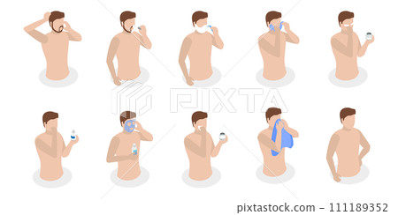 3D Isometric Flat  Set of Shaving Procedure 111189352