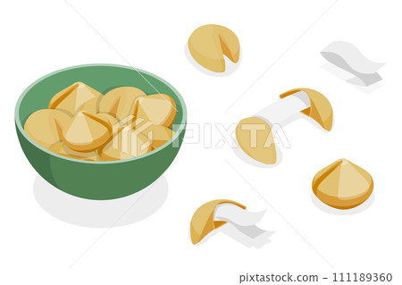 3D Isometric Flat  Set of Fortune Cookies 111189360