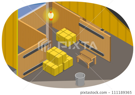 3D Isometric Flat  Conceptual Illustration of Empty Hors Barn 111189365