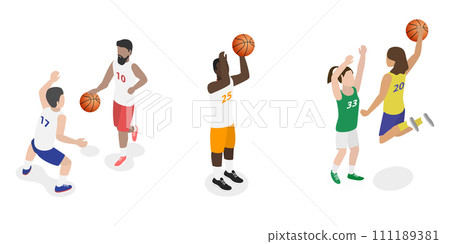 3D Isometric Flat  Set of Basketball Players 111189381