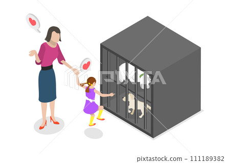 3D Isometric Flat Conceptual Illustration of Rescued Stray Pets. 3D Isometric Flat Conceptual Illustration of Rescued Stray Pets. 111189382