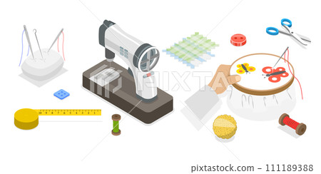 3D Isometric Flat  Set of Sewing 111189388