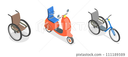3D Isometric Flat Conceptual Illustration of Accessories For Disabled People 3D Isometric Flat Conceptual Illustration of Accessories For Disabled People 111189389