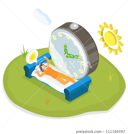 3D Isometric Flat  Conceptual Illustration of Spring Clock Changes 111189397
