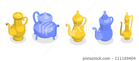 3D Isometric Flat  Set of Arabic Teapot 111189404