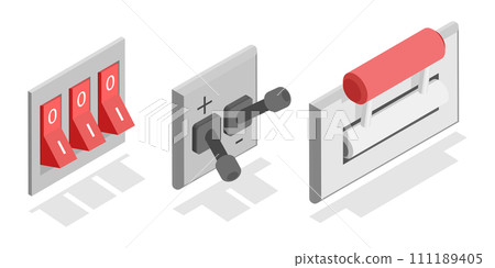 3D Isometric Flat Set of Electric Breakers 3D Isometric Flat Set of Electric Breakers 111189405
