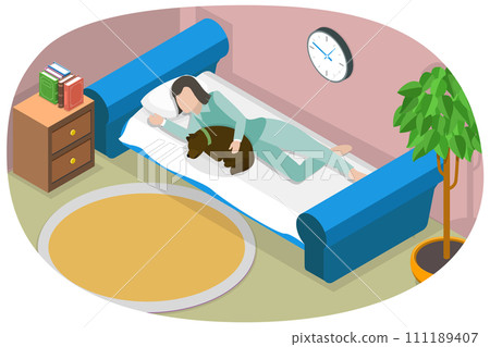 3D Isometric Flat  Conceptual Illustration of Bedding With Dog 111189407