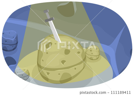 3D Isometric Flat Conceptual Illustration of Excalibur Sword 3D Isometric Flat Conceptual Illustration of Excalibur Sword 111189411