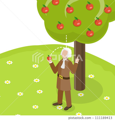 3D Isometric Flat  Conceptual Illustration of Isaac Newton 111189413