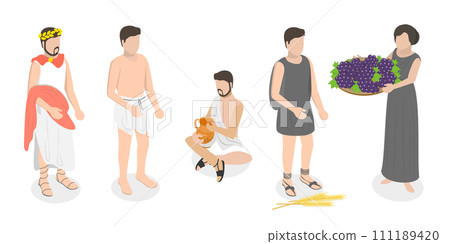 3D Isometric Flat  Set of Ancient Roman Characters 111189420