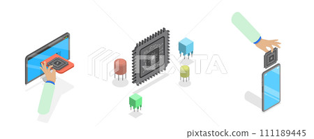 3D Isometric Flat  Conceptual Illustration of Microchip 111189445
