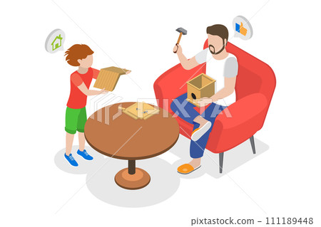 3D Isometric Flat  Conceptual Illustration of Bird Booth 111189448