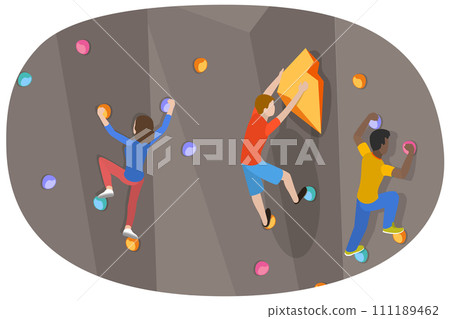3D Isometric Flat  Conceptual Illustration of Climbing Wall 111189462