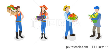 3D Isometric Flat  Set of Farmers 111189466