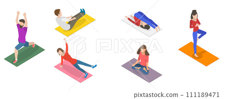 3D Isometric Flat Set of Fitness Scenes 3D Isometric Flat Set of Fitness Scenes 111189471