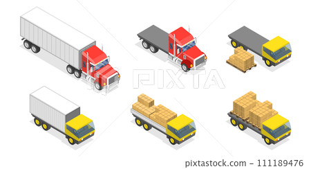 3D Isometric Flat Set of Trucks 3D Isometric Flat Set of Trucks 111189476