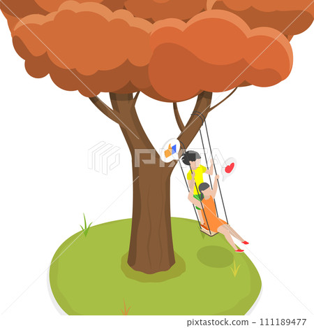 3D Isometric Flat  Conceptual Illustration of Brother And Sister 111189477