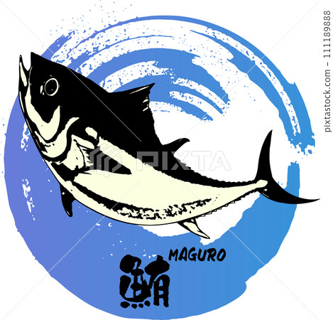 Sumi-e of dynamic jumping tuna 111189888