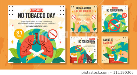 No Tobacco Day Social Media Post Flat Cartoon Hand Drawn Templates Background Illustration 111190303