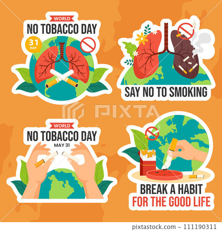 No Tobacco Day Label Flat Cartoon Hand Drawn Templates Background Illustration 111190311