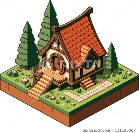 Little fantasy dwarf house isometric vector draw Little fantasy dwarf house isometric vector draw 111190367