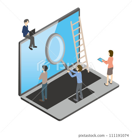 人們檢查筆記型電腦的插圖 人們檢查筆記型電腦的插圖 111191074